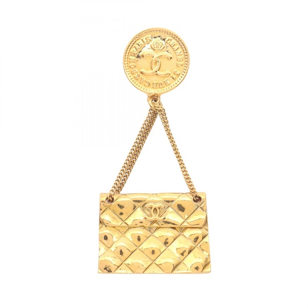 CHANEL Matelasse bag motif Brooch Gold Plated Used Women CC