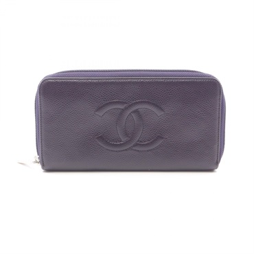 CHANEL CC Logo Around long wallet A50071 Calfskin Purple Used Women COCO Mark