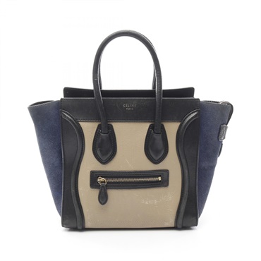 CELINE Luggage micro shopper Tote Bag 167793 leather Suede Beige Black Navy Used