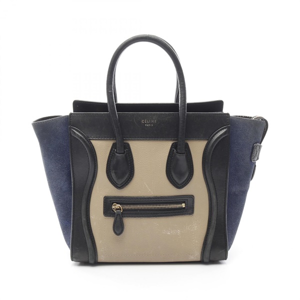 CELINE Luggage micro shopper Tote Bag 167793 leather Suede Beige Black Navy Used