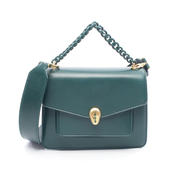 BVLGARI Serpenti Forever Chain shoulder Handbag leather Green Used Women