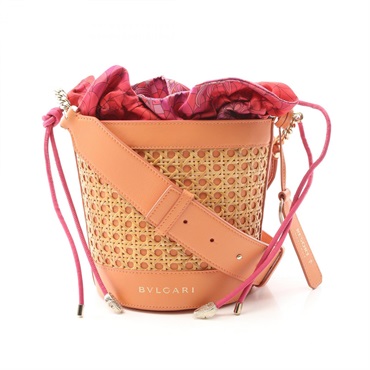 BVLGARI Serpenti Shoulder Bag crossbody leather Raffia Beige Orange Used Women