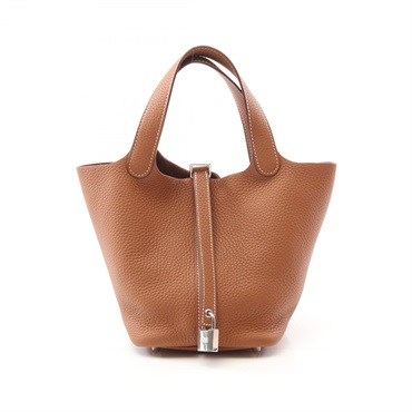 HERMES Picotin Lock PM Tote Handbag Clemence leather Brown Gold Used Women SHW