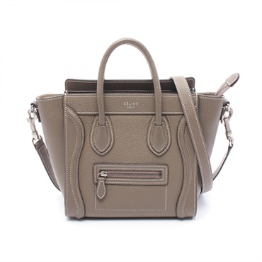 CELINE Luggage Nano Shopper 2Way Shoulder Handbag leather Brown Used Women