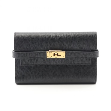 HERMES Kelly wallet medium Bi-fold Epsom leather Black Used Women GHW Y
