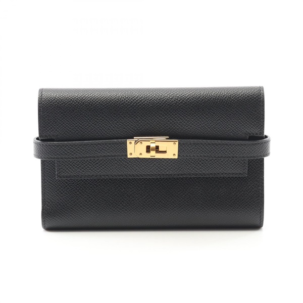 HERMES Kelly wallet medium Bi-fold Epsom leather Black Used Women GHW Y