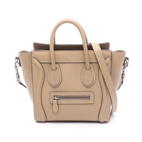 CELINE Luggage Nano Shopper Shoulder Handbag crossbody leather beige Used Women