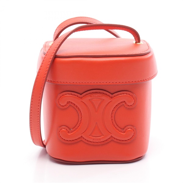 CELINE Cuir Triomphe Small Box Shoulder Bag crossbody leather Red Used Women