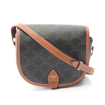 CELINE Folco Medium Triomphe Shoulder Bag 191502BZJ.04LU canvas leather Black