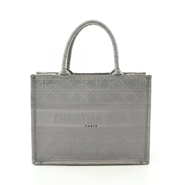 Christian Dior BOOK TOTE Medium Cannage Hand Bag canvas Gray Used Women