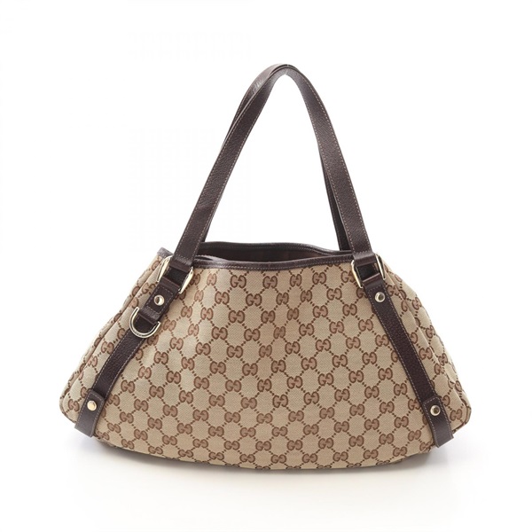 GUCCI Abbey GG canvas Shoulder Bag 130736 leather Beige Brown Used Women