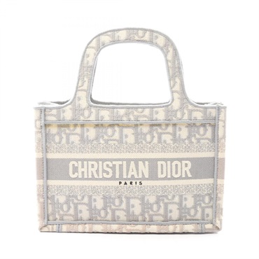 Christian Dior BOOK TOTE Mini Handbag canvas White Gray Used Women Logo CD