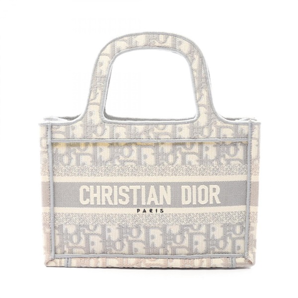 Christian Dior BOOK TOTE Mini Handbag canvas White Gray Used Women Logo CD