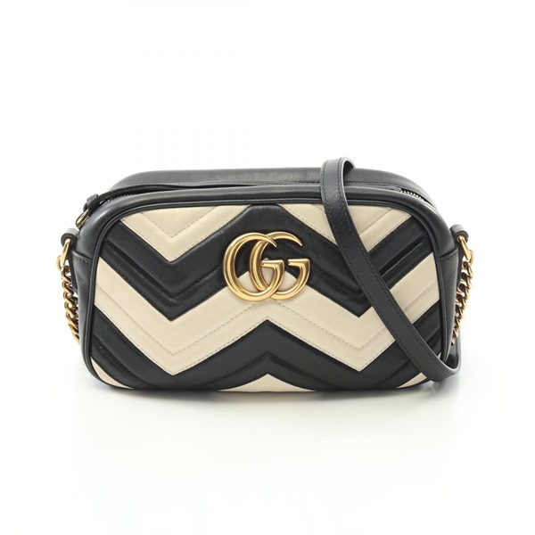 GUCCI GG Marmont Chain Shoulder Bag 447632 leather Black White Used crossbody