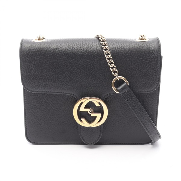 GUCCI Interlocking G Chain Shoulder Bag 510304 leather Black Used Women