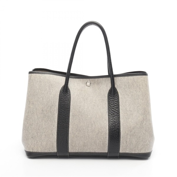 HERMES Garden party PM Tote Bag F Toile H canvas leather Gray Black Used SHW
