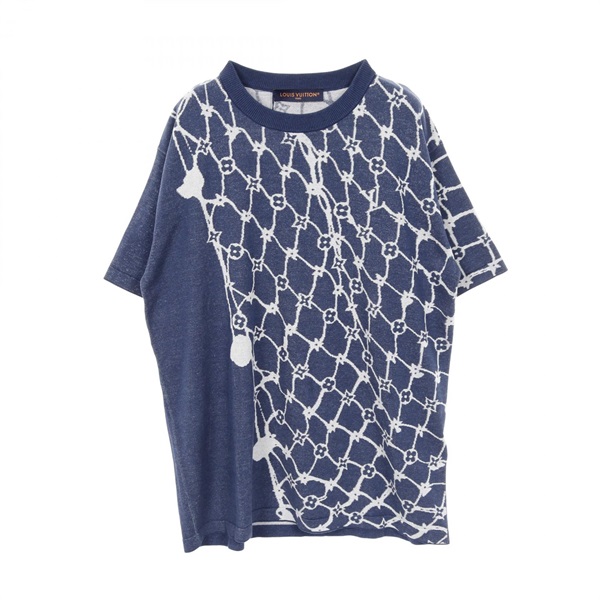 LOUIS VUITTON Monogram Fishnet Sweatshirt T-shirt - cotton Navy #XL Used mens