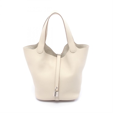 HERMES Picotin Lock MM Tote Handbag 060991CK Clemence leather Beton Used SHW K