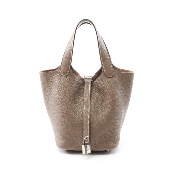 HERMES Picotin Lock PM Handbag Clemence leather Brown Etoupe Grey Used D SHW