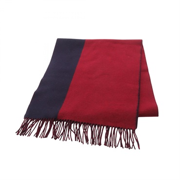 HERMES Kazak Fringe scarf cashmere Navy Bordeaux Used unisex