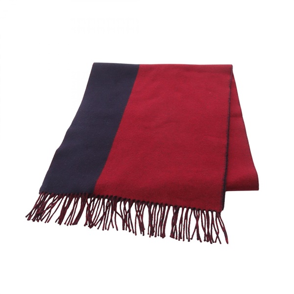 HERMES Kazak Fringe scarf cashmere Navy Bordeaux Used unisex