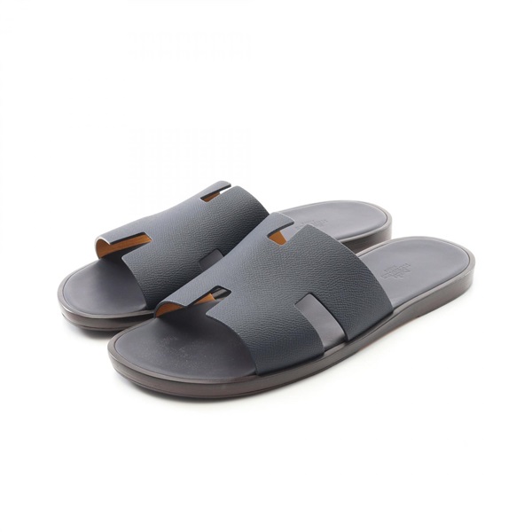 HERMES Izmir Sandals Flat Epsom leather Black Used mens size 44