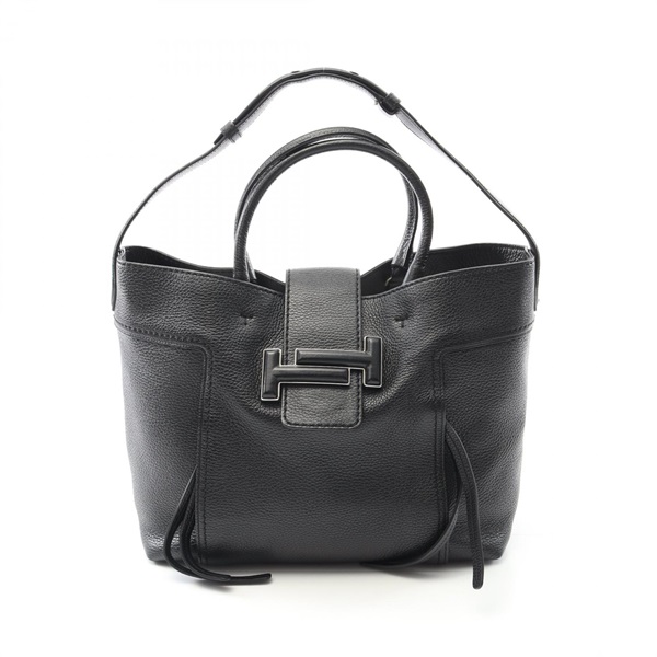 TOD'S Double T Shopping Shoulder Bag leather Black Used Women