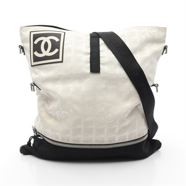 CHANEL Sports Line New Travel Shoulder Bag Nylon canvas Beige Black Used Women