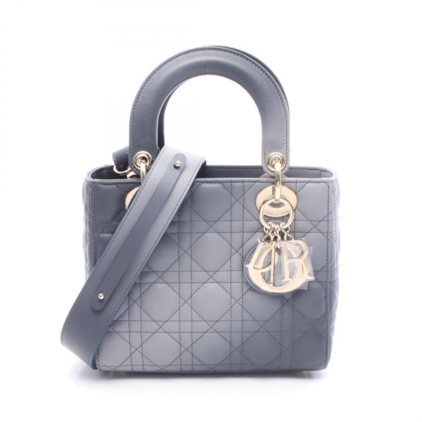 Christian Dior Lady Dior Small Cannage 2Way Shoulder Handbag leather Gray Used