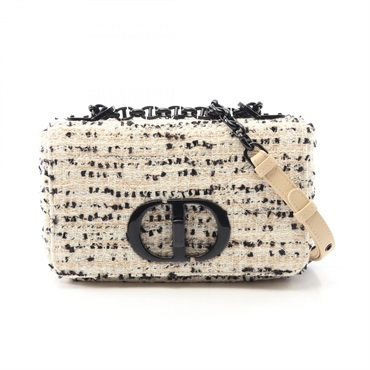 Christian Dior CARO Small Chain Shoulder Bag Fabric Beige Black Used Women