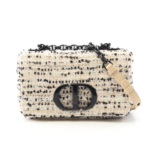 Christian Dior CARO Small Chain Shoulder Bag Fabric Beige Black Used Women