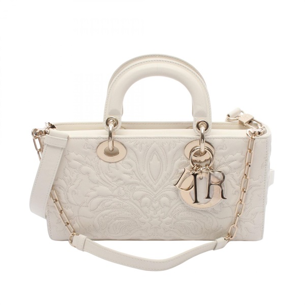 Christian Dior Dior Lady D-Joy Medium 2Way Chain Shoulder Handbag leather White