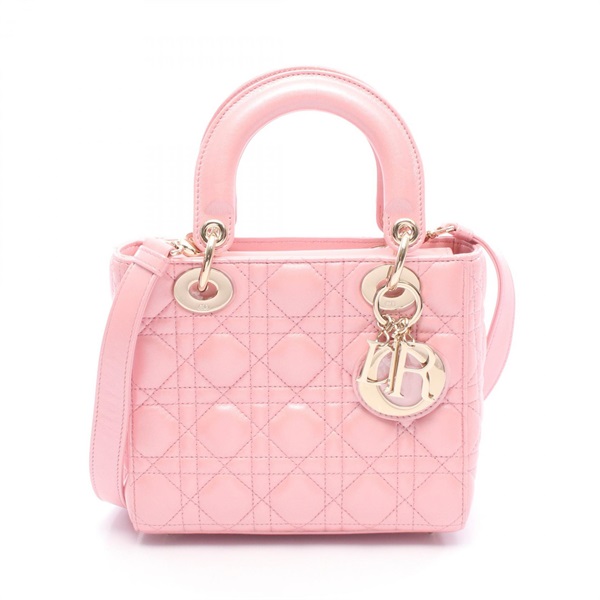 Christian Dior Lady Dior Small Cannage 2Way Shoulder Handbag leather Pink Used
