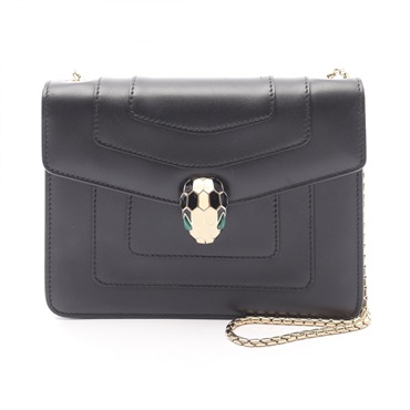BVLGARI Serpenti Forever chain Shoulder Bag 34559 leather Black Used crossbody