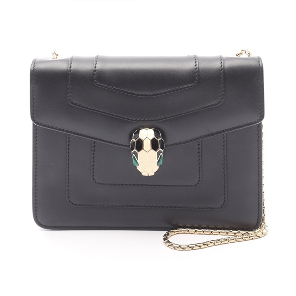 BVLGARI Serpenti Forever chain Shoulder Bag 34559 leather Black Used crossbody