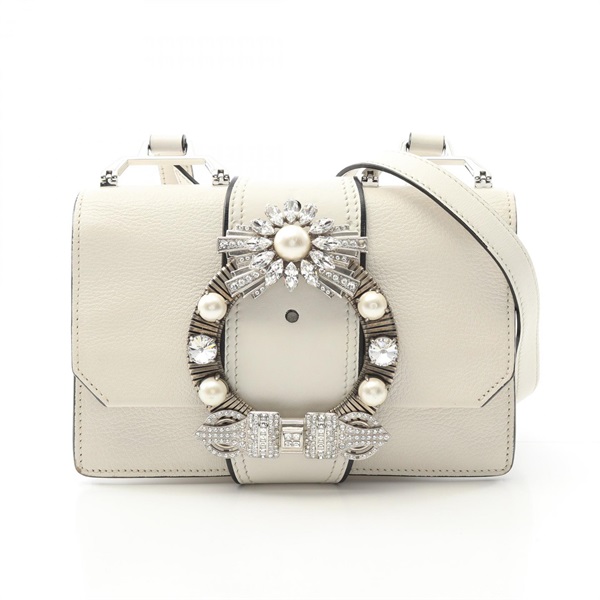 Miu Miu Madras Shoulder Bag crossbody 5BH609 leather White Used Women