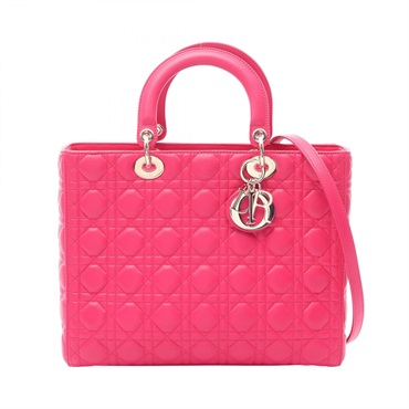 Christian Dior LADY DIOR Large Cannage Shoulder Handbag leather magenta Used