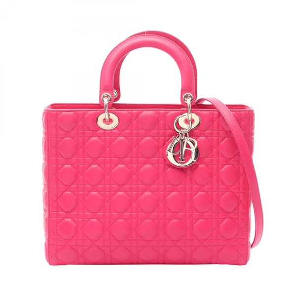 Christian Dior LADY DIOR Large Cannage Shoulder Handbag leather magenta Used
