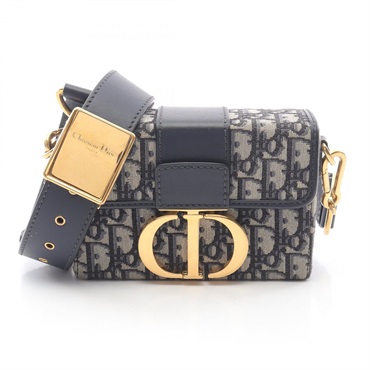 Christian Dior 30 Montaigne Oblique Shoulder Bag canvas leather Navy Beige Used