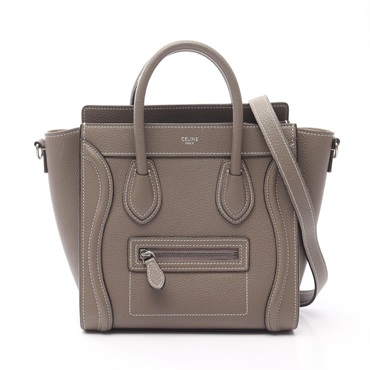 CELINE Luggage Nano Shopper Shoulder Handbag 189243 leather greige Used Women