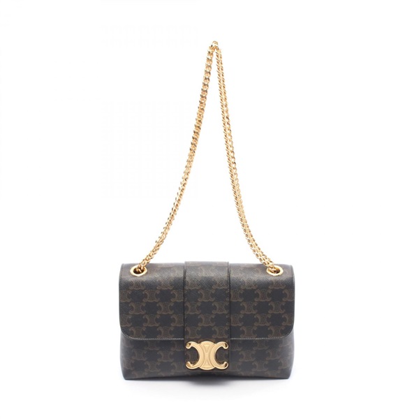 CELINE Victoire Medium Triomphe Chain Shoulder Bag Canvas Brown Used Women