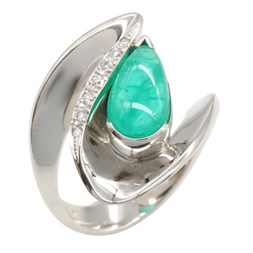 JEWELRY Emerald Diamond Ring Pt900 Platinum Green Used women US size 6.5