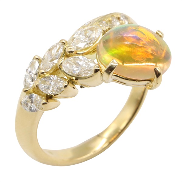 JEWELRY Fire Opal Diamond Ring 18KYG Yellow Gold Used women US size 6.25