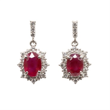 JEWELRY Pierced Earrings Pt950 Platinum Ruby Diamond Red Used Women