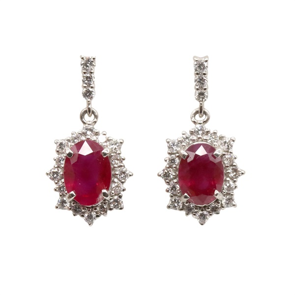 JEWELRY Pierced Earrings Pt950 Platinum Ruby Diamond Red Used Women