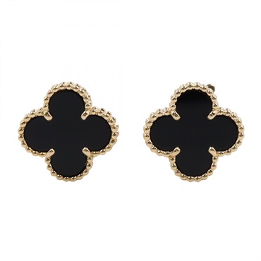 Van Cleef & Arpels Vintage Alhambra Pierced Earrings 18KYG Onyx Black Used Women