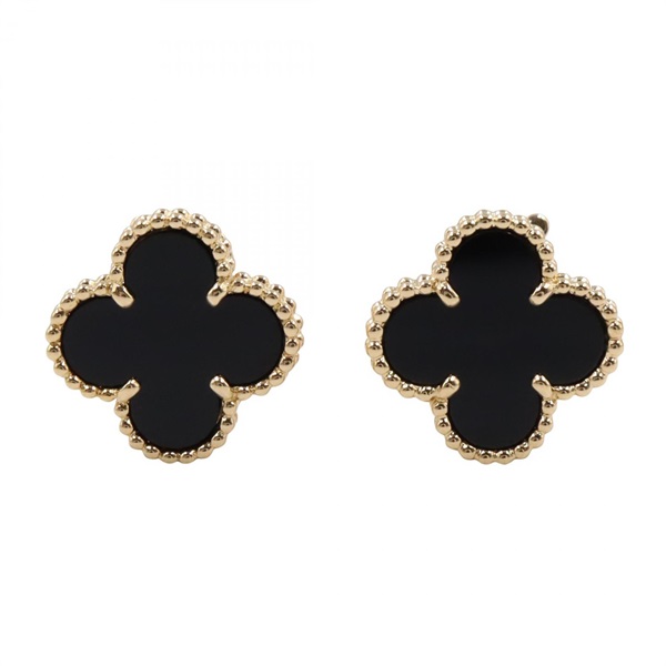 Van Cleef & Arpels Vintage Alhambra Pierced Earrings 18KYG Onyx Black Used Women