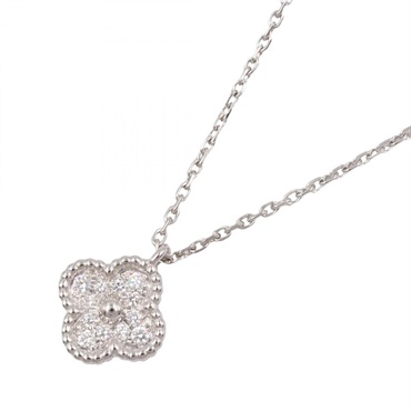 Van Cleef & Arpels Sweet Alhambra Diamond Pendant Necklace 39~40.5cm 18KWG Used