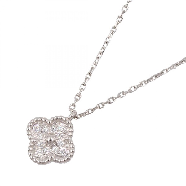 Van Cleef & Arpels Sweet Alhambra Diamond Pendant Necklace 39~40.5cm 18KWG Used