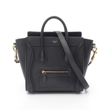 CELINE Luggage Nano Shopper Shoulder Handbag 189243 leather Black Used Women